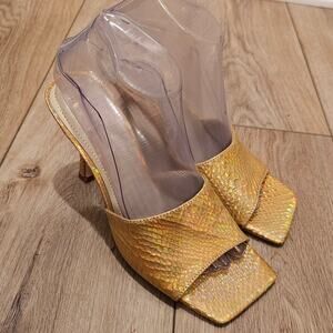 Marc Fisher Danria Square Toe Metallic Snake-Embossed Slide Dress Heels Size 8